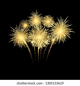 Festival firework. Colorful carnoval fireworks holiday background. Vector illustration isolated on dark background