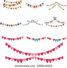 Festival flag for party, birthday, celebration and heart shape on white background