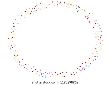 Festival frame with color round glitter, confetti. Random, chaotic polka dot. Bright background  for party invites, wedding, cards, phone Wallpapers. Vector illustration. Typographic design.