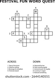E Festival Fun Word Search Puzzle Grid Jogo Planilha Atividade palavras cruzadas