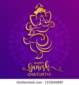 Festival of Ganesh Chaturthi with golden shiny Lord Ganesha patterned and crystals on paper color Background. Festival of Ganesh Chaturthi with golden shiny Lord Ganesha patterned and crystals on paper color Background.