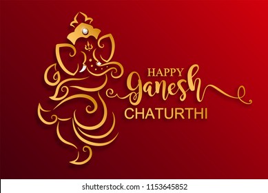 Festival of Ganesh Chaturthi with golden shiny Lord Ganesha patterned and crystals on paper color Background. Festival of Ganesh Chaturthi with golden shiny Lord Ganesha patterned and crystals on paper color Background.