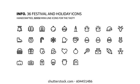 Festival, holiday mini line, illustrations, icons, backgrounds and graphics. The icons pack is black and white, flat, vector, pixel perfect, minimal, suitable for web and print.