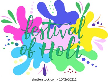 FESTIVAL OF HOLI-spring festival of colors greeting vector background with yellow, green, magenta color. Ideal for banner, greeting cards, invitation, badge. Vector illustration EPS 10