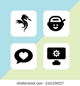 festival icon. 4 festival set with music, shapes and symbols, rapper and dragon vector icons for web and mobile app