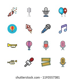 festival icon set. vector set about confetti, music, balloons and microphone icons set.