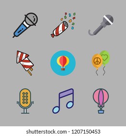 festival icon set. vector set about confetti, balloons, firework and music icons set.