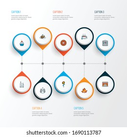 Festival icons colored line set with fireplace, cupcake, candles jingle elements. Isolated vector illustration festival icons.