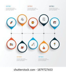 Festival icons colored line set with fireplace, thanksgiving dinner, apple pie and other electricity elements. Isolated vector illustration festival icons.