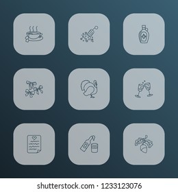 Festival icons line style set with cider, wish list, acorn and other cheers elements. Isolated vector illustration festival icons.