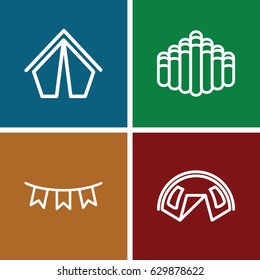 Festival icons set. set of 4 festival outline icons such as harmonica, party flag