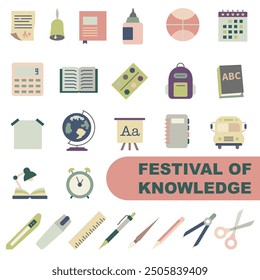 Festival of knowledge. The collection of school icons is complete, in color. School education. EPS 10.