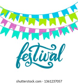 Festival lettering vector illustration. Calligraphy style template for poster, banner, flyer, ticket, event program, brochure for carnival, summer open air rock, pop or jazz concert.