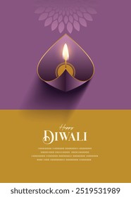 Festival of light. Celebration of diwali Greeting card with premium looking diya.