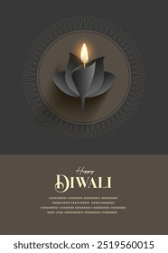 Festival de luz. Diwali deseja cartão de saudação Modelo com premium olhando lotus diya.