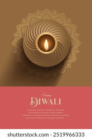 Festival of light, Diwali wishes greeting card with premium diya.