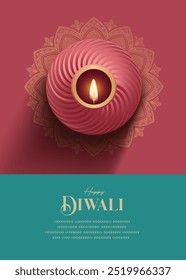 Festival of light, Diwali wishes greeting card with premium diya.