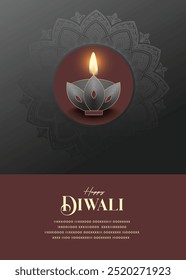 Festival Of light, Diwali Wishes Greeting Card with flower diya.