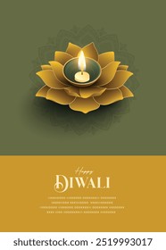 Festival de luz, Feliz Diwali Deseja cartão de saudação com lotus diya.