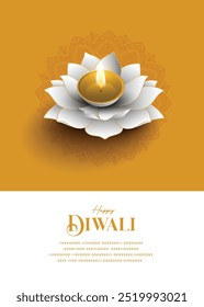 Festival of light, Happy Diwali Wishes Greeting card with lotus diya.