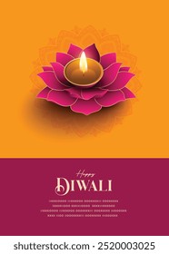 Festival de Luz, Feliz Diwali Deseja Cartão de Saudação Com Lotus Diya.