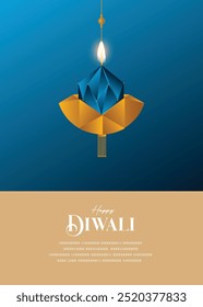 Festival de luz, feliz Diwali desea tarjeta de felicitación con diya premium.