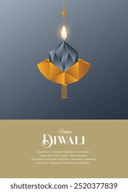 Festival de luz, feliz Diwali desea tarjeta de felicitación con diya premium.