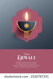 Festival of light, Happy Diwali wishes greeting card with premium diya.