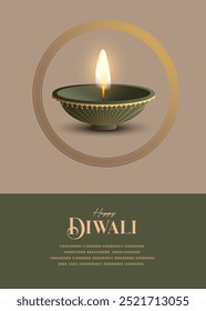 Festival de luz, feliz Diwali desea tarjeta de felicitación con diya de estilo premium.