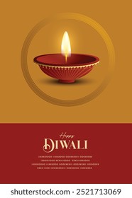 Festival de luz, feliz Diwali desea tarjeta de felicitación con diya de estilo premium.