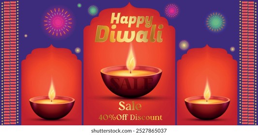 festival of lights colorful poster template design with happy diwali sele 40 0ff estival india