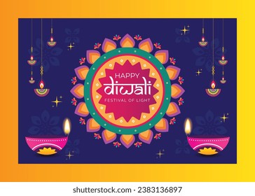 Festival of lights Diwali known Indian festival. Beautiful lamps, rangoli vector design suitable for the banner, greeting card, flyer, poster, invitation card etc.