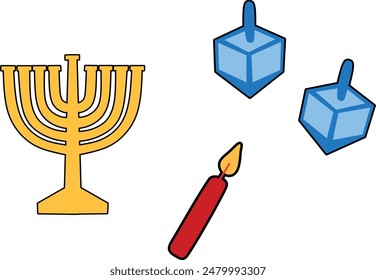 Festival of Lights Elements Vector - Hanukkah