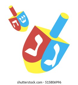 Festival of lights. Feast of dedication. Dreidel for Hanukkah icon. Vector chanukah dreidels in various colors