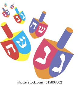 Festival of lights. Feast of dedication. Dreidel for Hanukkah icon. Vector chanukah dreidels in red and blue colors