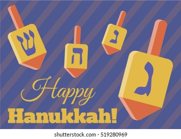 Festival of lights. Feast of dedication. Dreidel for Hanukkah icon. Vector chanukah dreidel.Happy Hanukkah greeting card design. Hanukkah template for  invitation card, banner, fyer. 