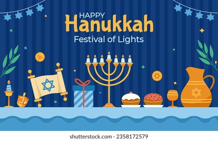 Festival of lights holi day of judaism greetings vector illustration.