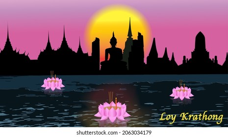 Festival of Loi Krathong landmark thailand, Business presentation vector template used for decoration, ad design, website or publication. banners and posters Covers and brochures, flyers