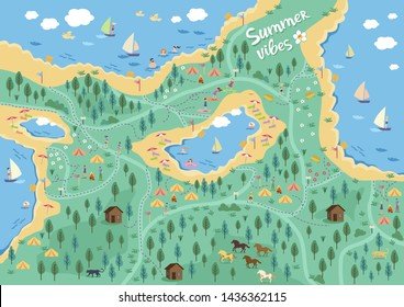 Festival Map Of A Sports Camp Summer Vibe Flat Style Of Vector Design