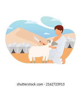 Festival marks the end of hajj and involves animal sacrifice as a symbol of Ibrahim's sacrifice to Allah vector illustration