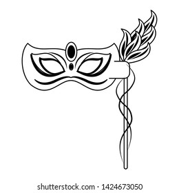 Festival mask with feathers and gem isolated vector illustration graphic design