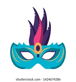 Festival mask with feathers and gem isolated vector illustration graphic design