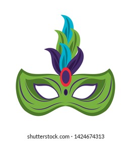 Festival mask with feathers and gem isolated vector illustration graphic design