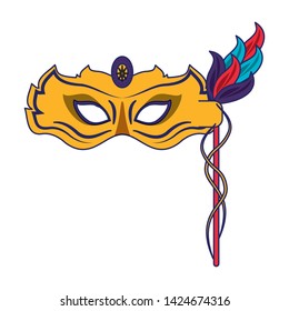 Festival mask with feathers and gem isolated vector illustration graphic design