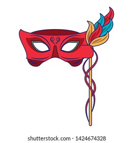 Festival mask with feathers and gem isolated vector illustration graphic design