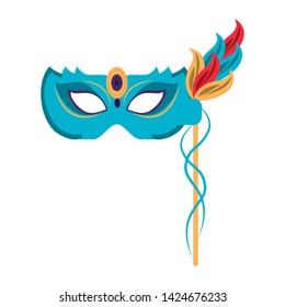 Festival mask with feathers and gem isolated vector illustration graphic design
