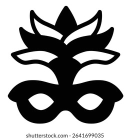 Festival mask with feathers solid icon, tropical voyage concept. Vector graphics. Carnival event vintage mask, anonymity sign on white background, style mobile or design
