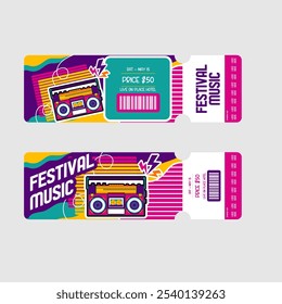 Festival Music Ticket diseño de estilo retro