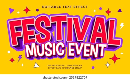 Festival music event text effect. Retro vintage editable text effect style