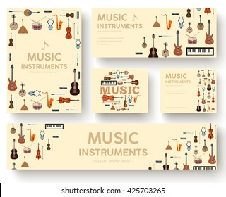 Festival music instruments circle infographics template concept. Icons design for your product or web and mobile applications. Vector flat with long shadow illustration background